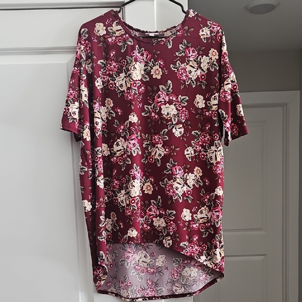 LuLaRoe Irma Burgundy And Floral Tunic Shirt